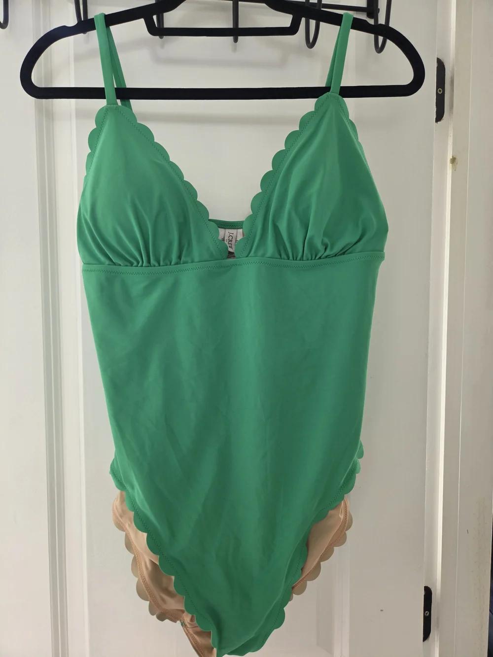 J Crew Women's Green Scallop-Edge One-Piece Swimsuit Size L